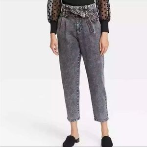 Black Distressed Paperbag Waist Jeans